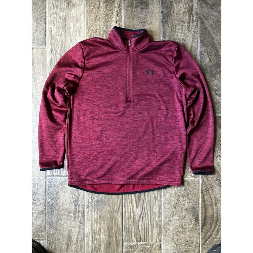 Under Armour Mens Large 1/4 Zip Pullover Burgundy Red Fleece Loose Fit UA